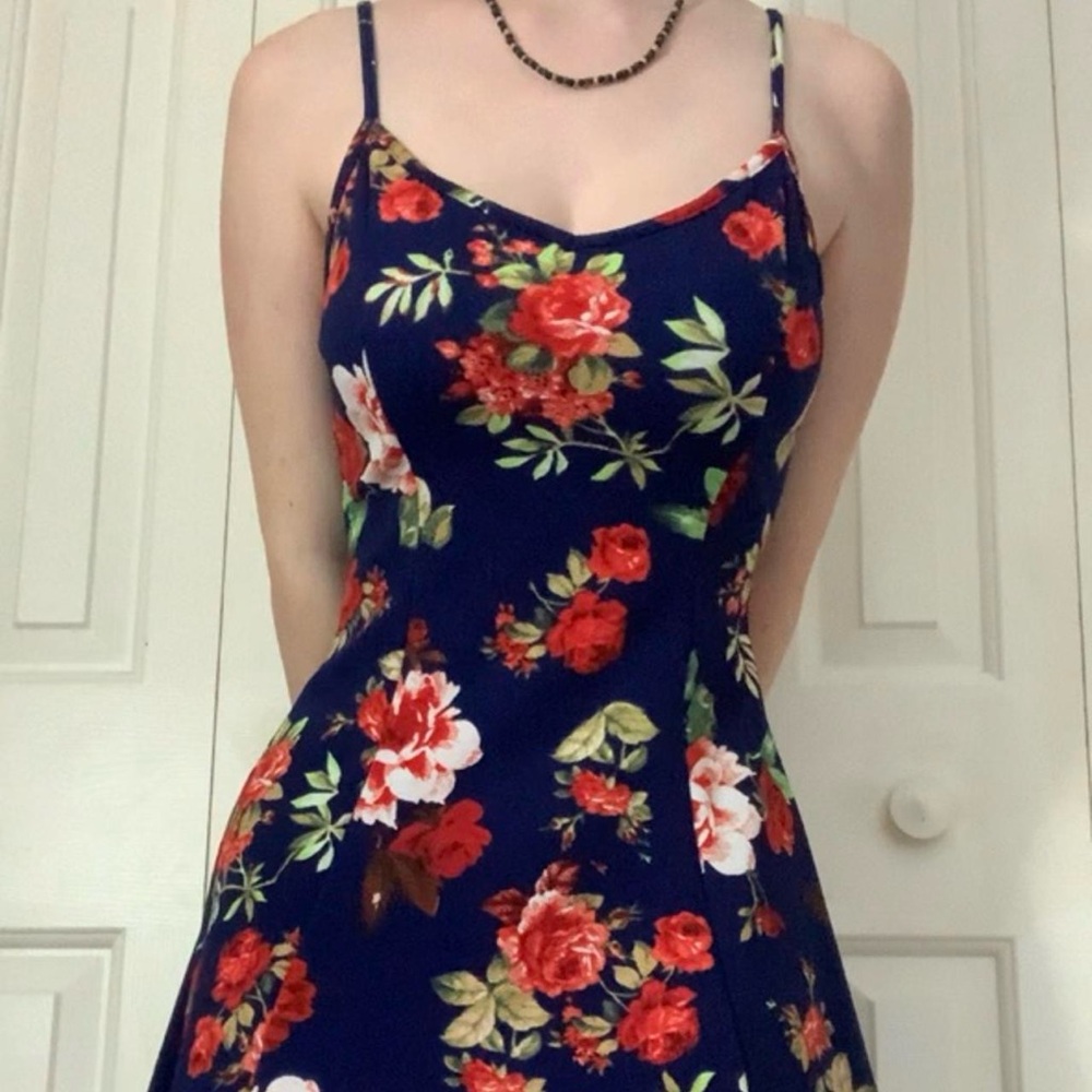 Ambiance Navy Floral Midi Dress with Roses